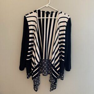 Tribal Cardigan Open Front Black White Stripes Asymmetrical Long Sleeve XL